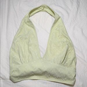 Cider Pastel Green Halter Lace Crop Top